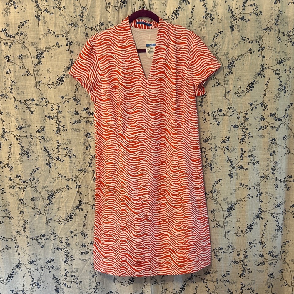 Coral and White Print Dress